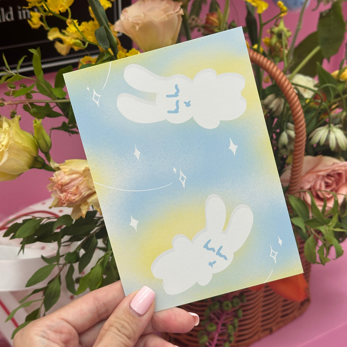 Dreamy Bunnies Art Card - Blue